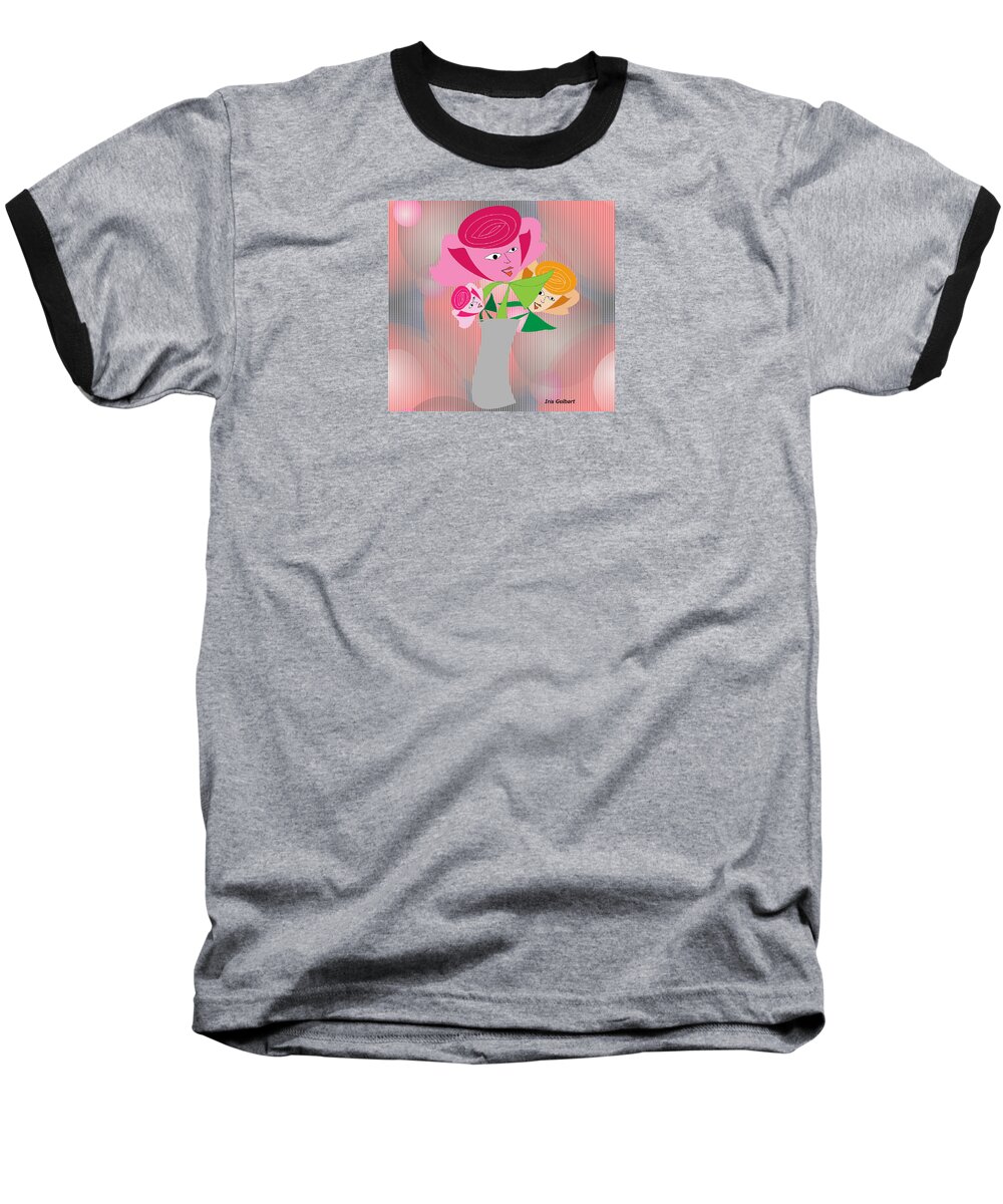 Comic Baseball T-Shirt featuring the digital art Friendly Flowers by Iris Gelbart