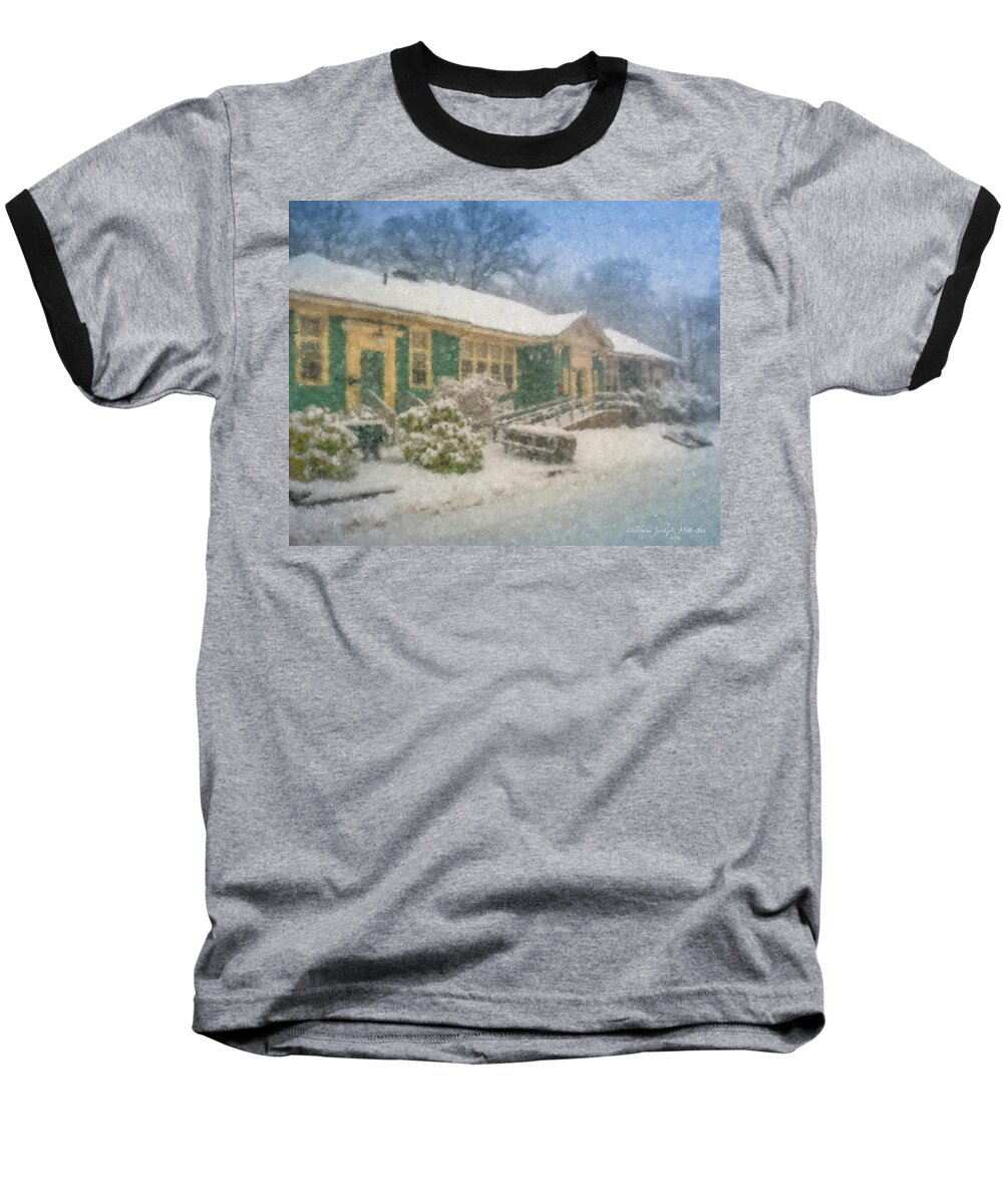 Frothingham Hall Baseball T-Shirt featuring the painting Frothingham Hall on Snow Day by Bill McEntee