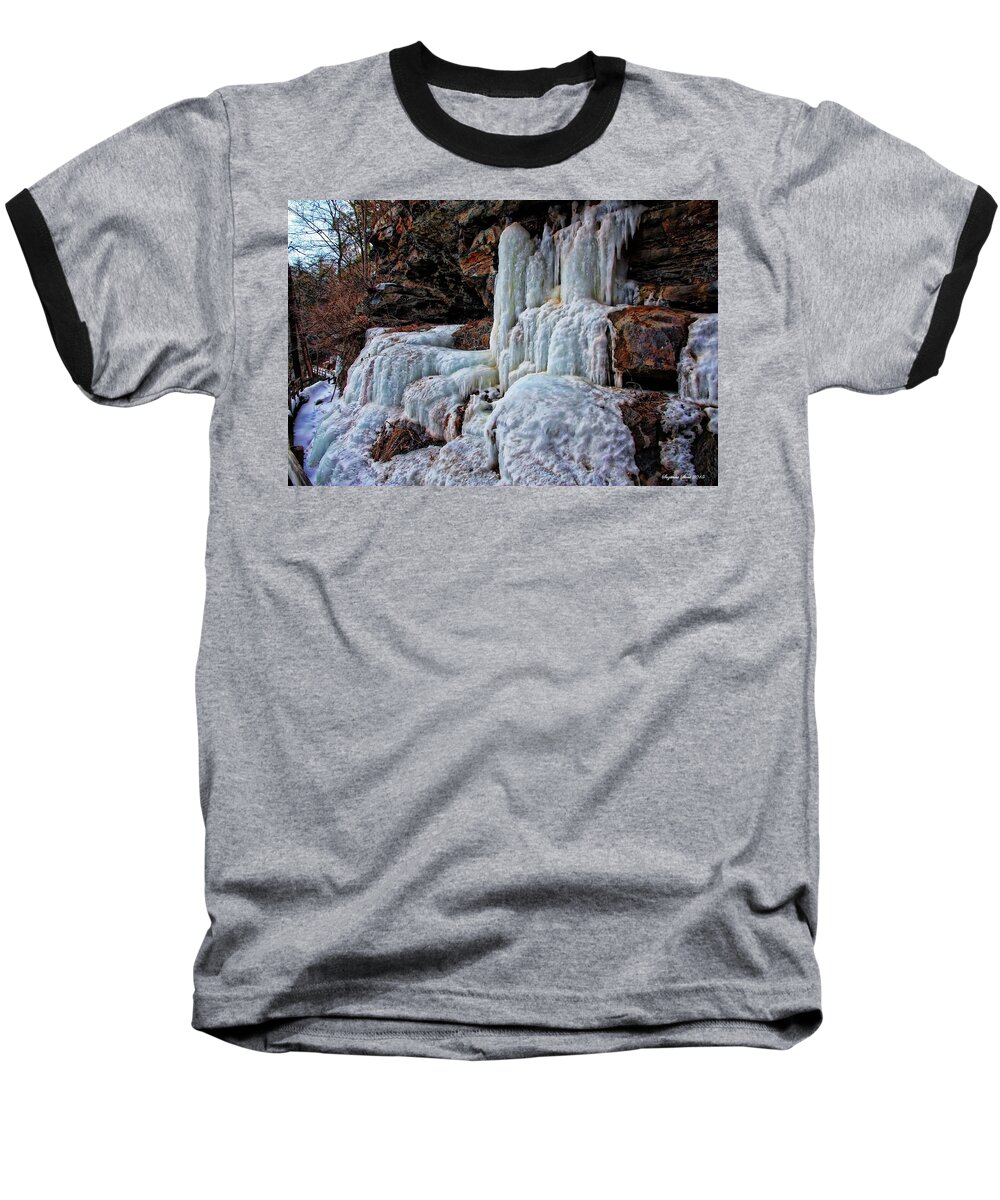 Ice Baseball T-Shirt featuring the photograph Frozen Waterfall by Suzanne Stout