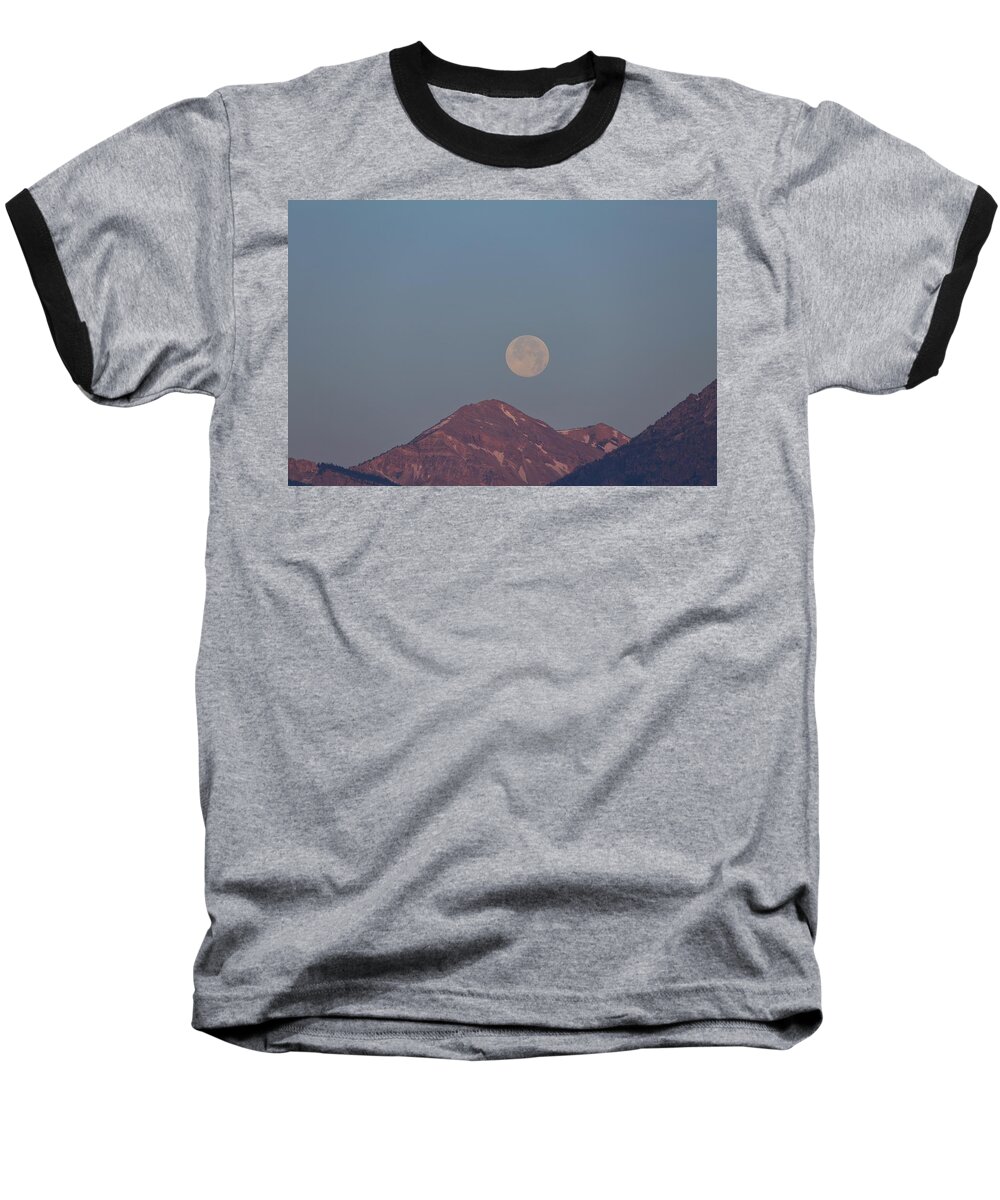 Photosbymch Baseball T-Shirt featuring the photograph Full Moon over the Tetons by M C Hood
