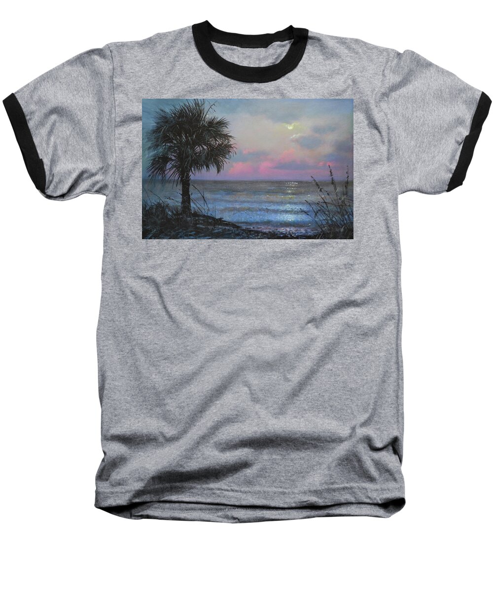 Seascape Baseball T-Shirt featuring the painting Full Moon Rising by Blue Sky