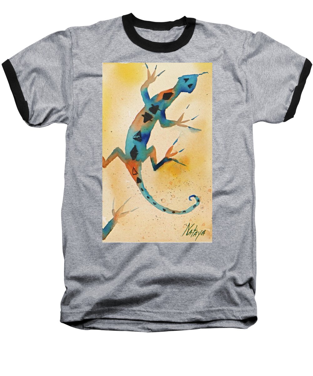 Lizard Baseball T-Shirt featuring the painting Funky Lizard by Nataya Crow