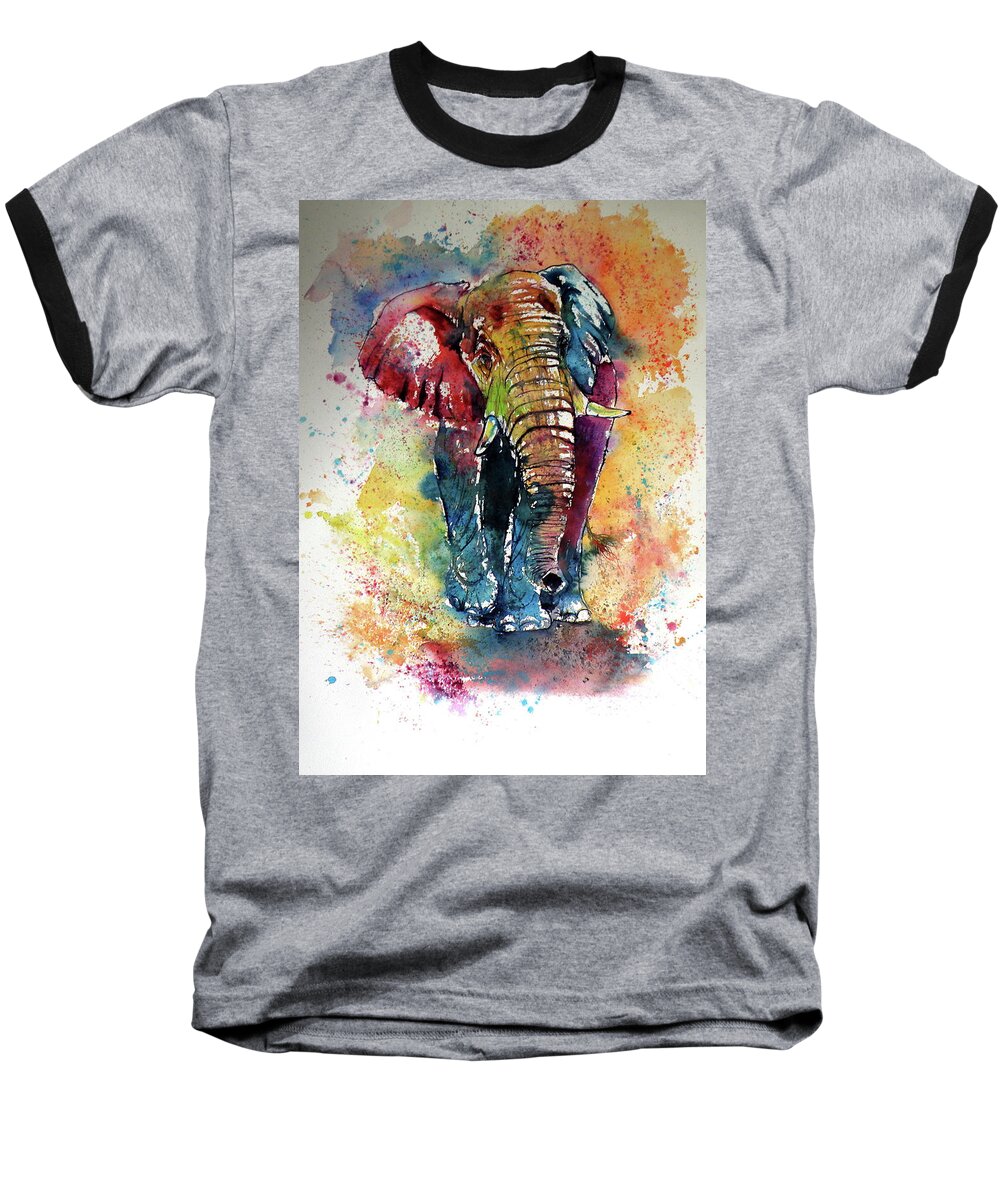 Funny Baseball T-Shirt featuring the painting Funny elephant by Kovacs Anna Brigitta