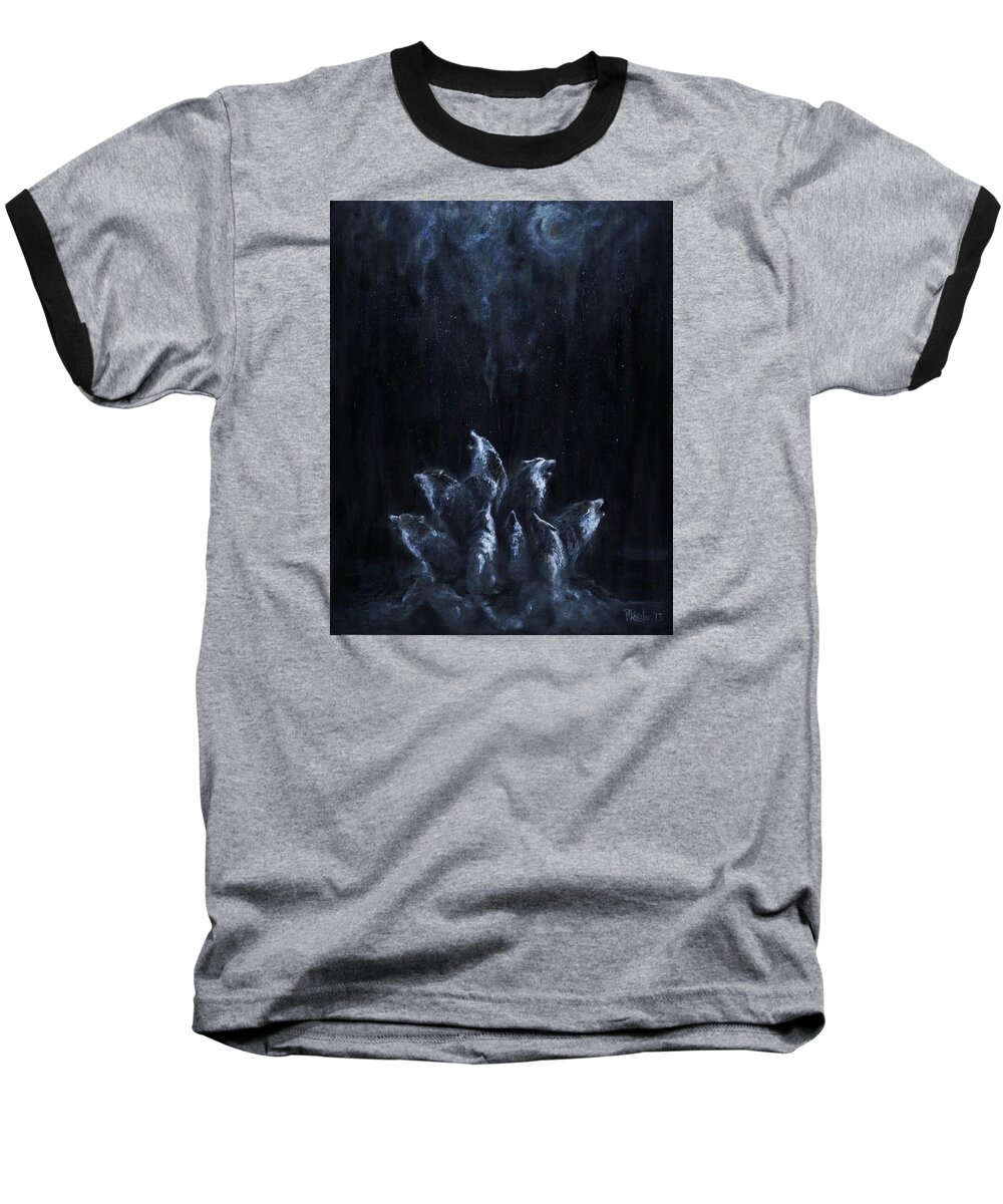 Wolves Baseball T-Shirt featuring the painting Gaia's Chorus by Patricia Kanzler
