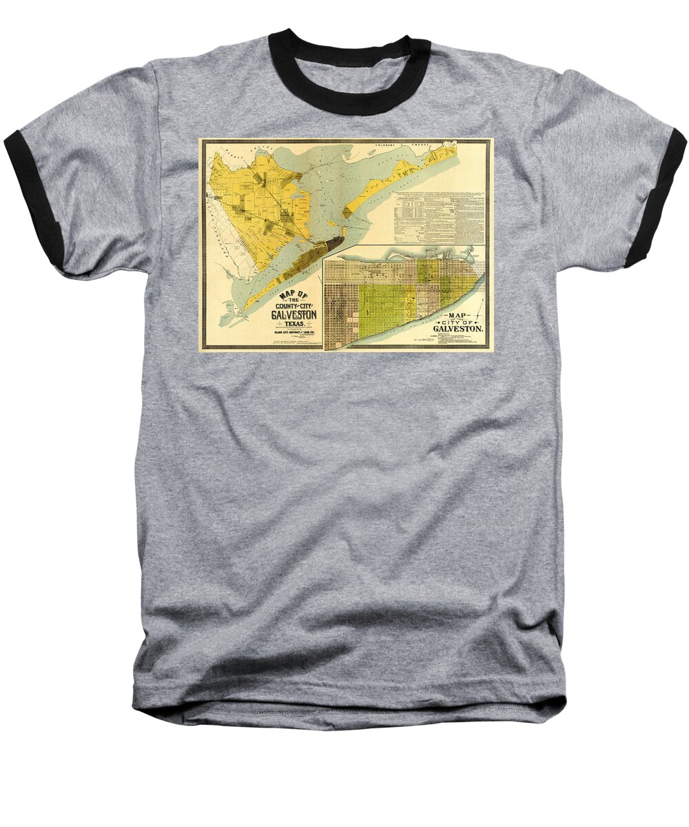 Texas Baseball T-Shirt featuring the digital art Galveston County and City 1891 by Texas Map Store