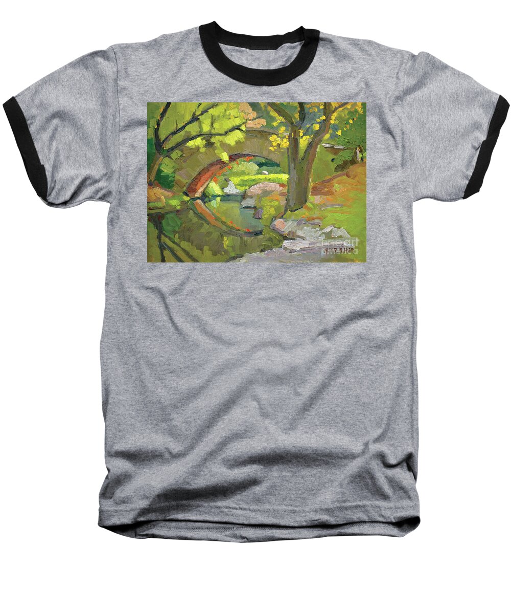 Gapstow Bridge Baseball T-Shirt featuring the painting Gapstow Bridge, Central Park - New York City by Paul Strahm