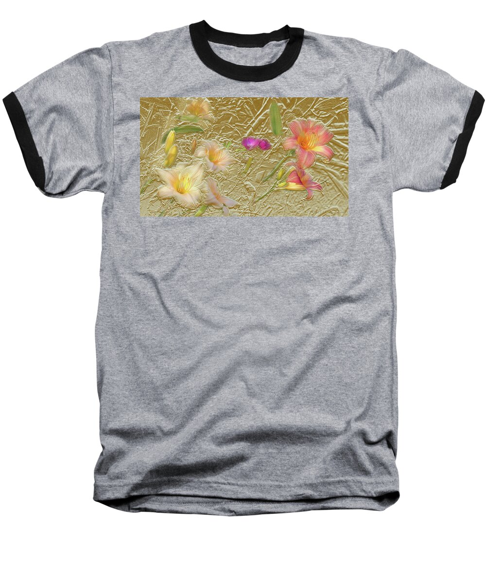 Garden Baseball T-Shirt featuring the mixed media Garden in Gold Leaf2 by Steve Karol