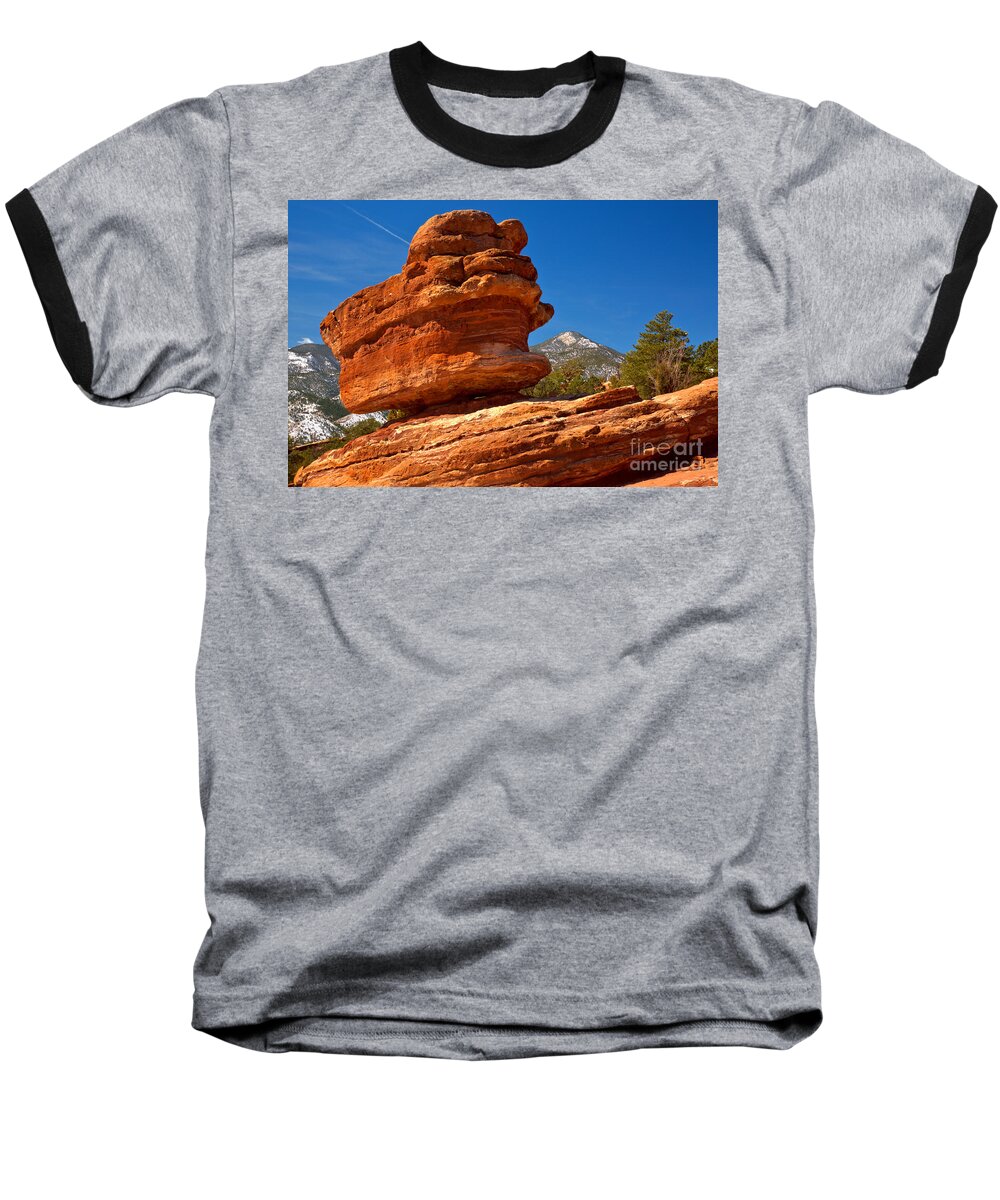 Balanced Rock Baseball T-Shirt featuring the photograph Garden Of The Gods Balanced Rock by Adam Jewell