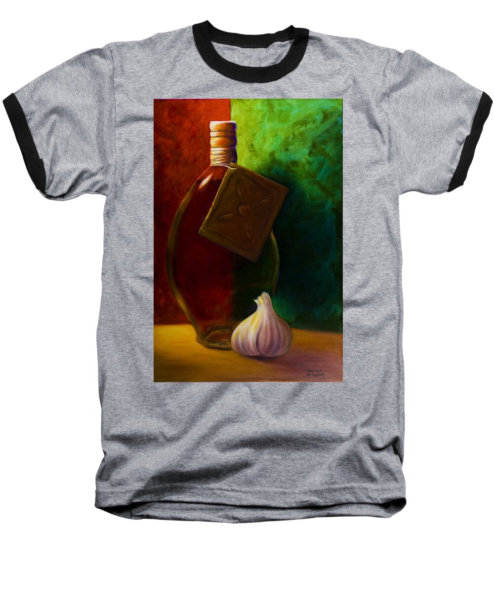 Shannon Grissom Baseball T-Shirt featuring the painting Garlic And Oil by Shannon Grissom