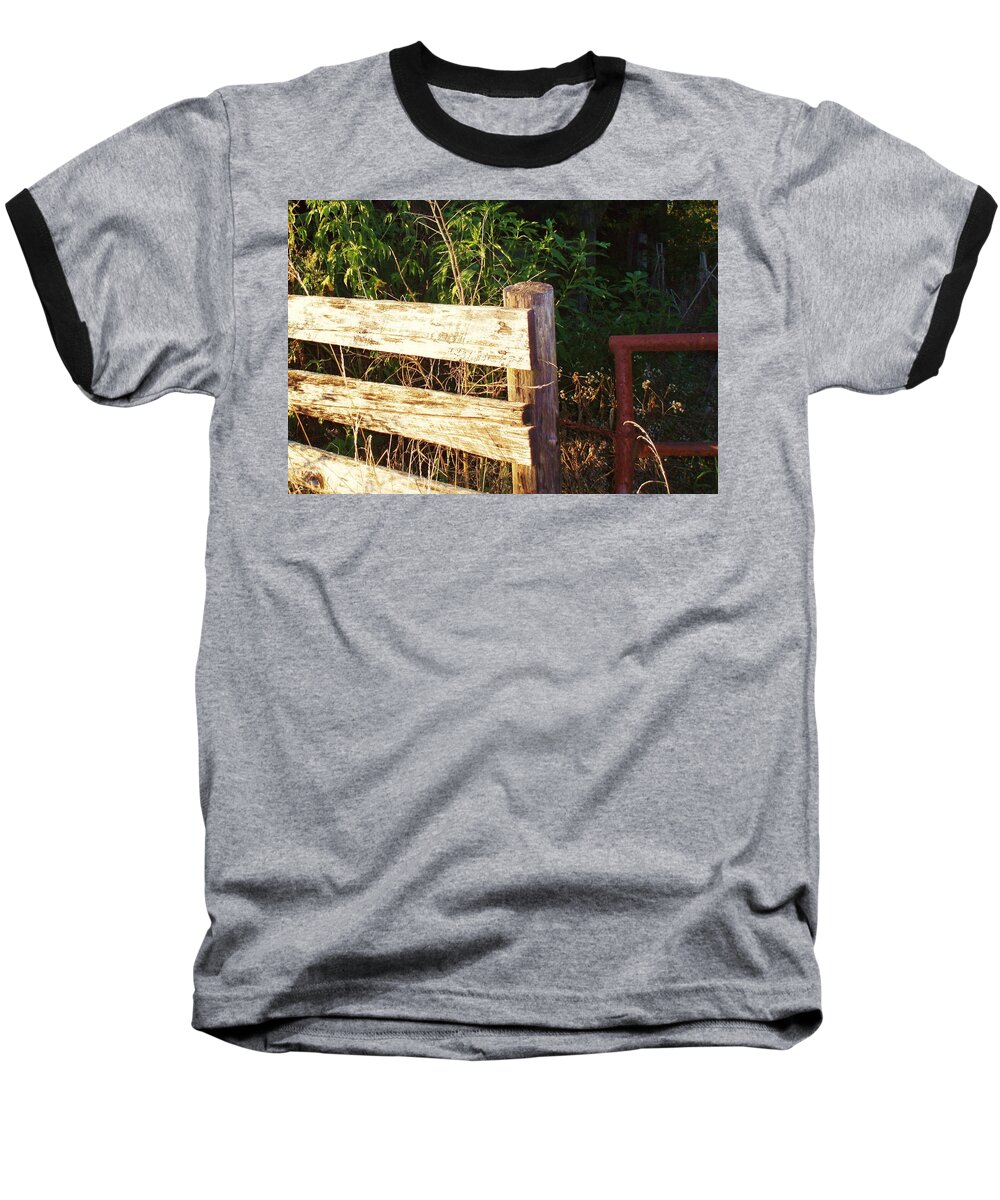 Farm Baseball T-Shirt featuring the digital art Gate Post by Robert Habermehl