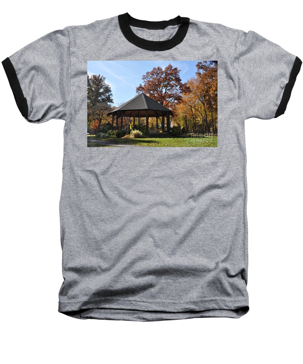 North Ridgeville Baseball T-Shirt featuring the photograph Gazebo At North Ridgeville - Autumn by Mark Madere