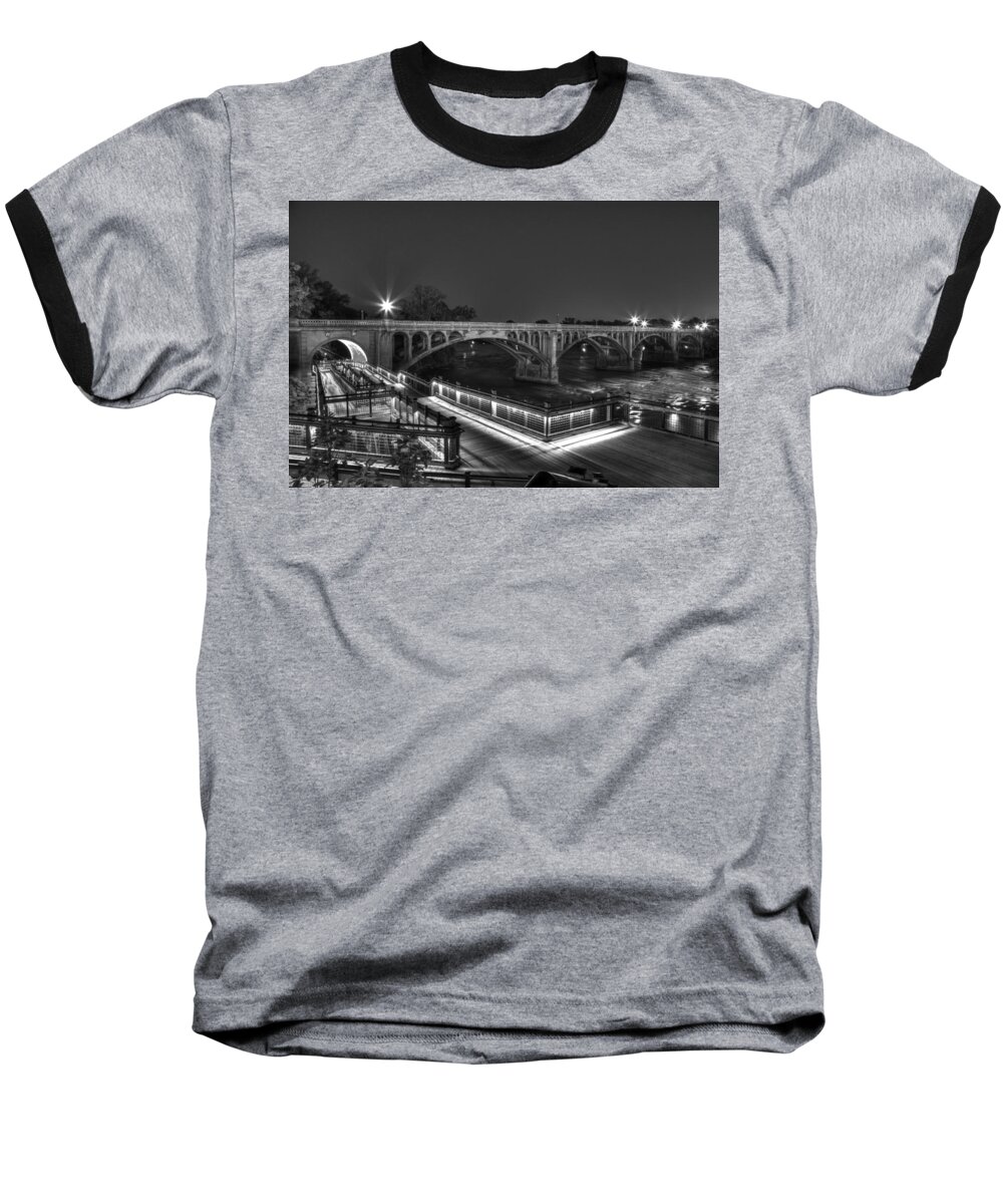 Congaree River Baseball T-Shirt featuring the photograph Gervais Street B-W by Charles Hite