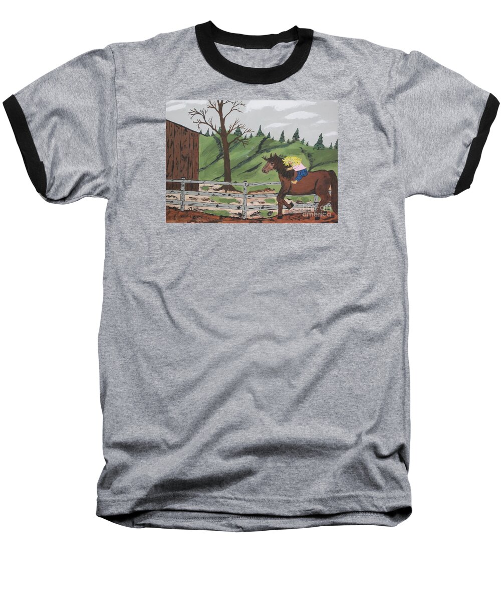  Baseball T-Shirt featuring the painting Gianna Riding Bareback by Jeffrey Koss