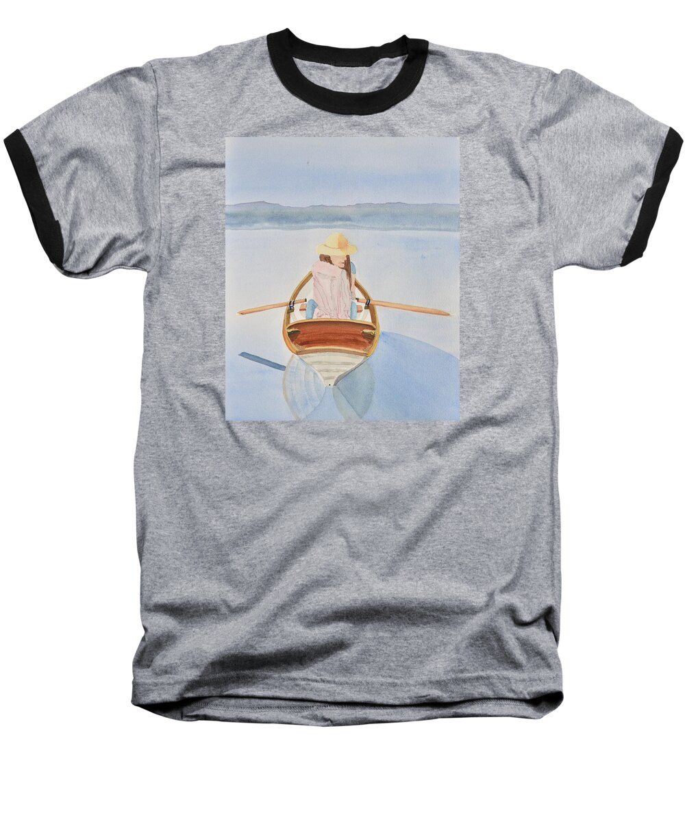 Linda Brody Baseball T-Shirt featuring the painting Girl in Rowboat by Linda Brody
