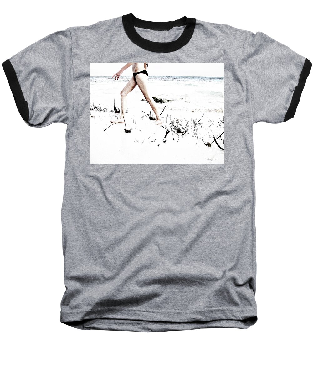 Beach Baseball T-Shirt featuring the photograph Girl Walking on Beach by David Chasey