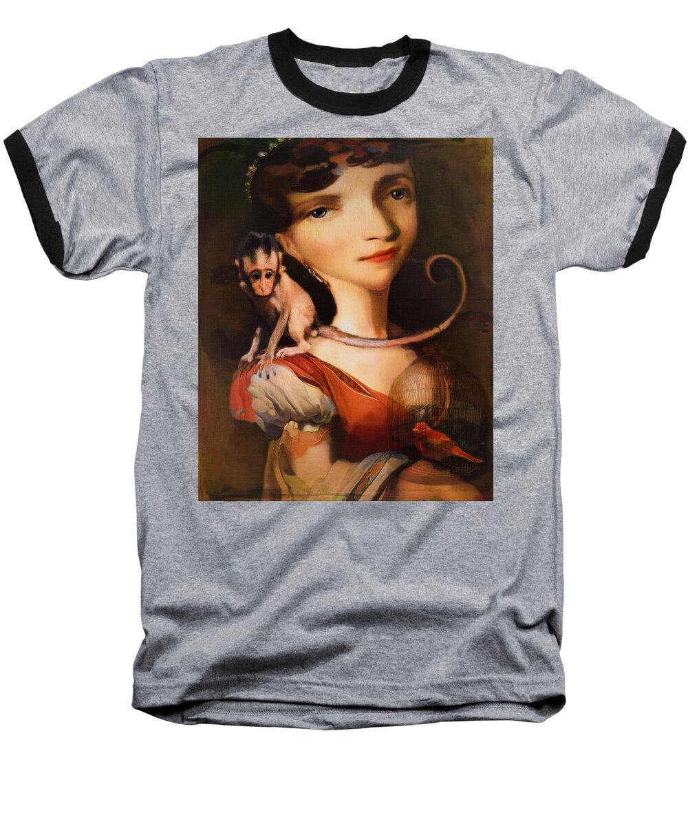 Digital Art Baseball T-Shirt featuring the photograph Girl with a Pet Monkey by Sharon Jones