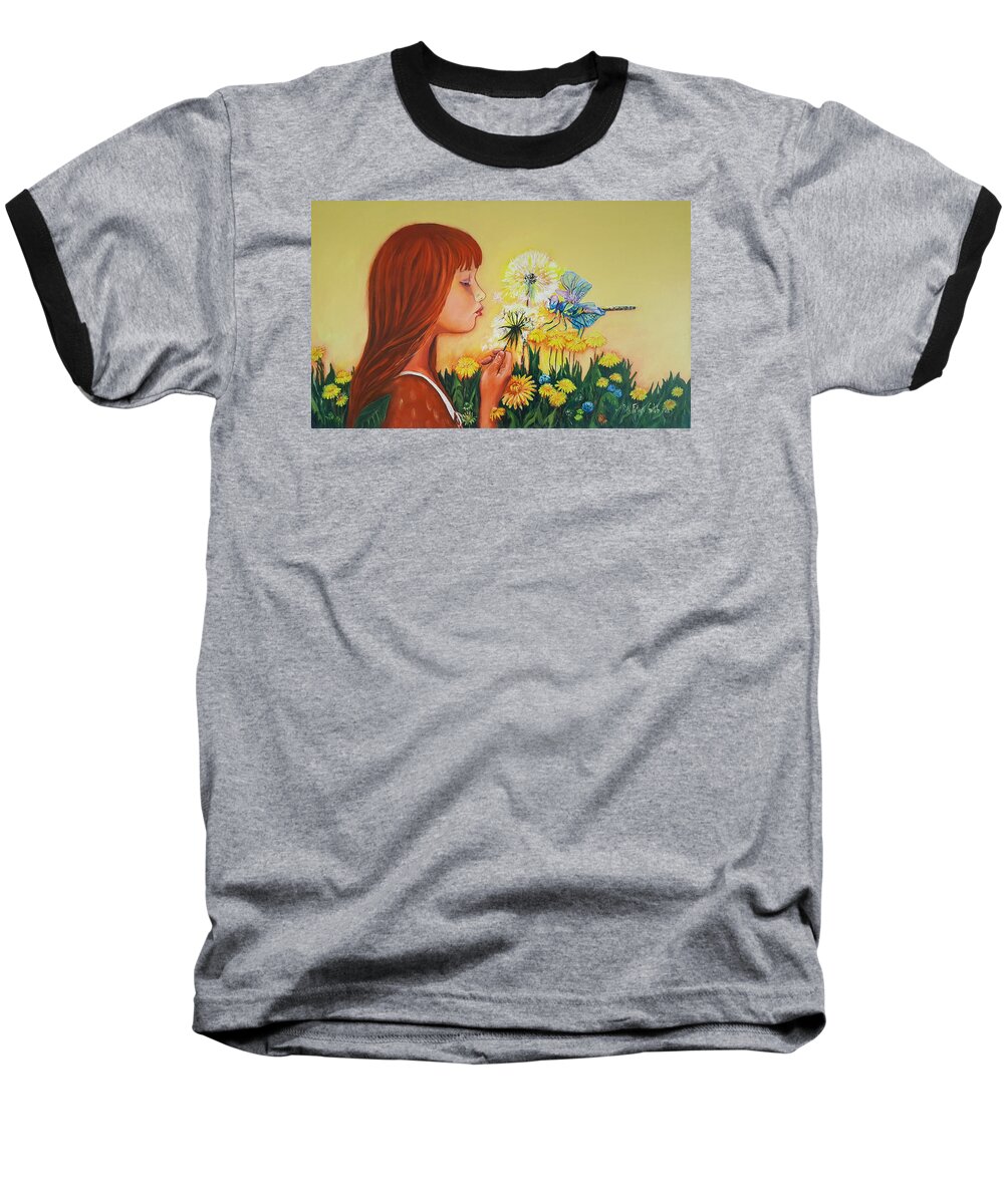 Art Baseball T-Shirt featuring the painting Girl with flower by Rita Fetisov