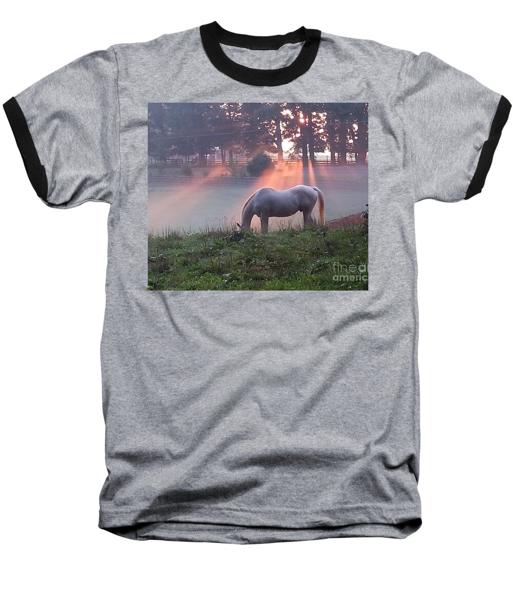 Horses Baseball T-Shirt featuring the photograph Gitchie and the Sunrise by Rabiah Seminole