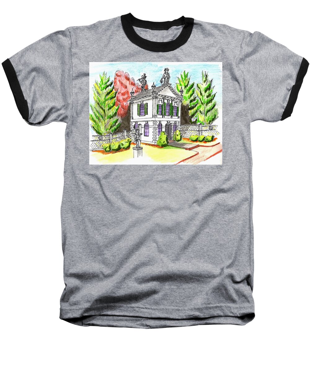 Paul Meinerth Artist Baseball T-Shirt featuring the mixed media Glen Magna Farms- Derby House 2 by Paul Meinerth