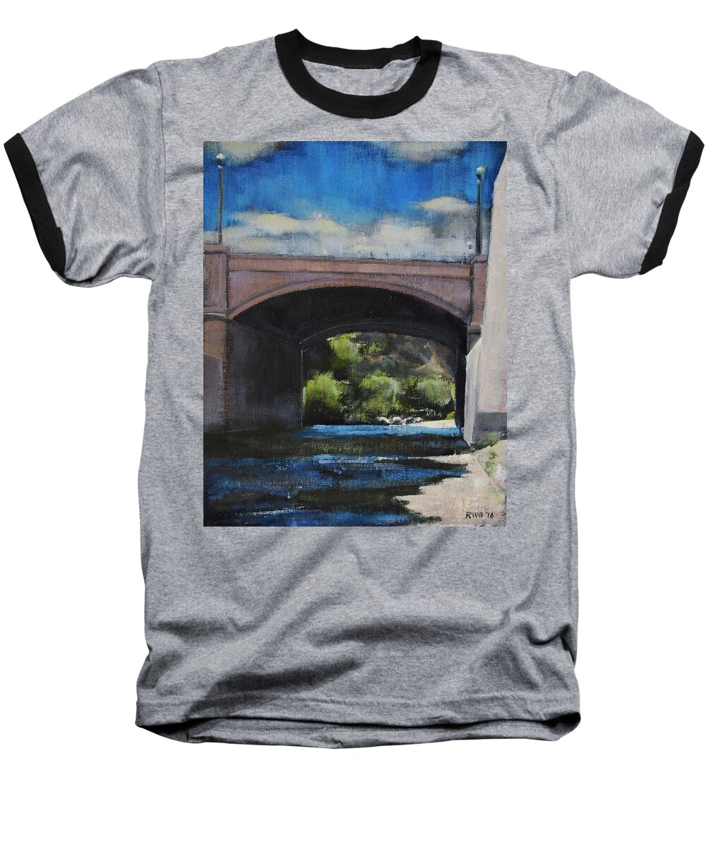 Glendale Boulevard Baseball T-Shirt featuring the painting Glendale Bridge by Richard Willson