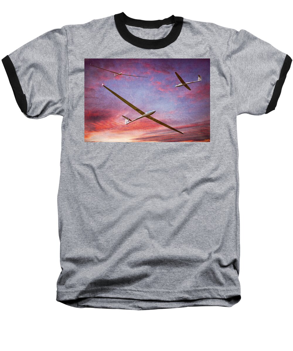 Glider Baseball T-Shirt featuring the photograph Gliders Over The Devil's Dyke At Sunset by Chris Lord