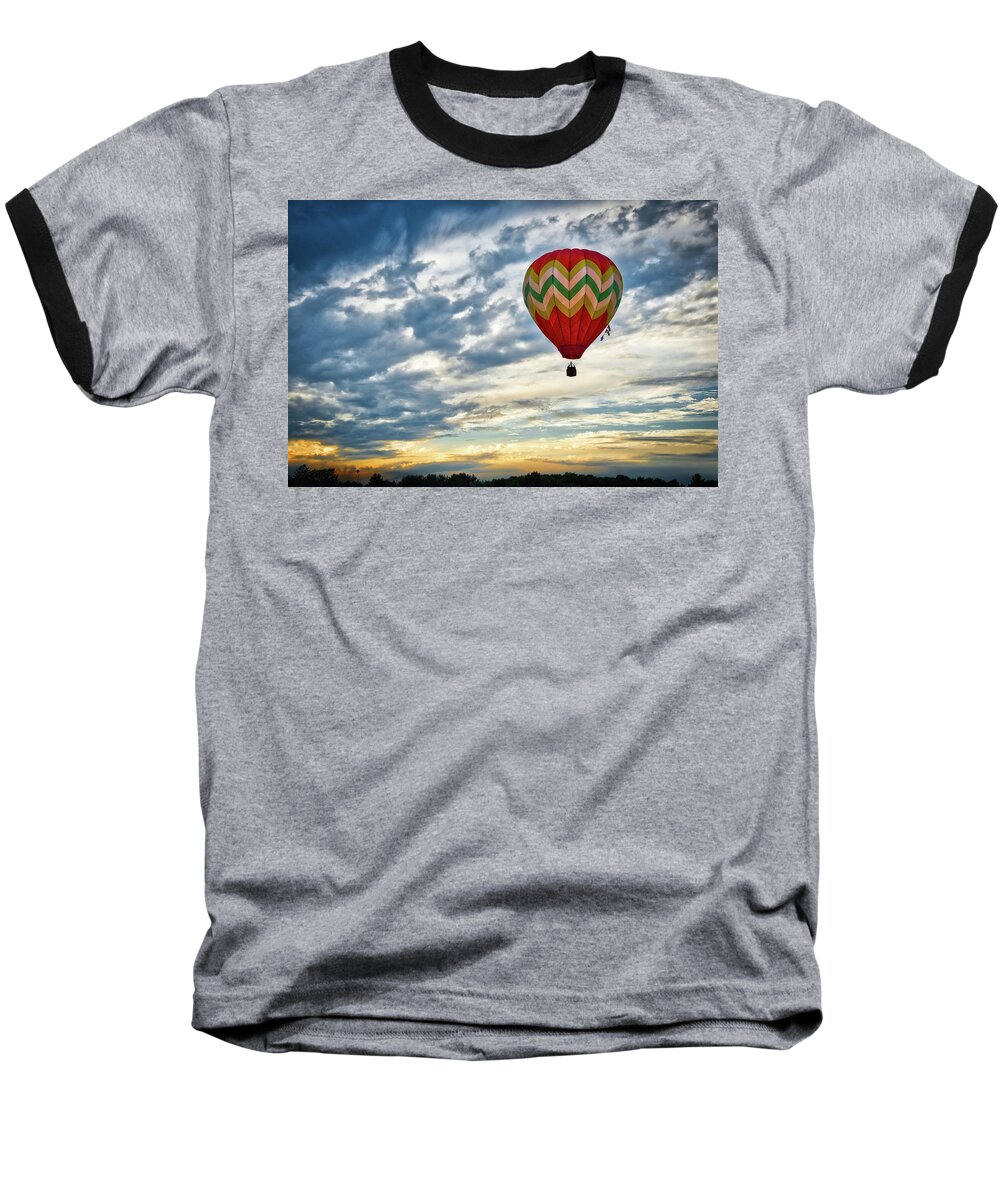 Hot Air Balloon Baseball T-Shirt featuring the photograph Gliding Through Sunset by Neil Shapiro