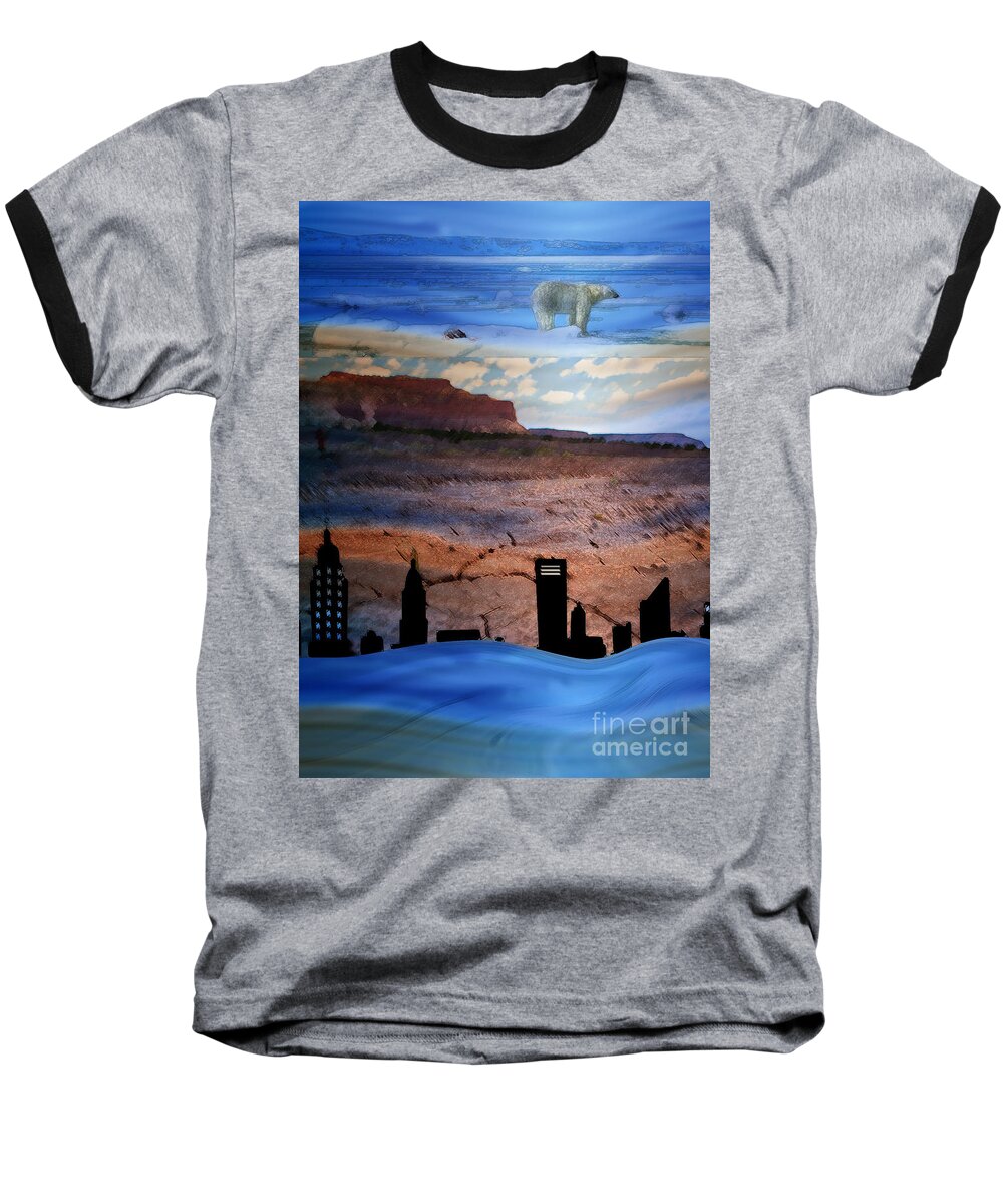 Globe Baseball T-Shirt featuring the digital art Global Care Be Aware by Shelley Myers