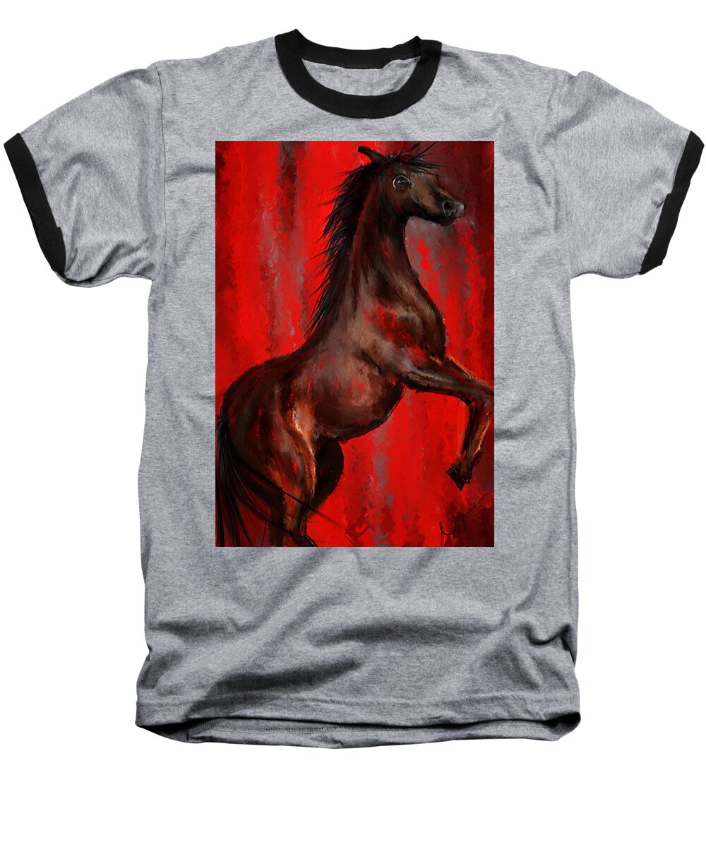 Abstract Arabian Horse Art Baseball T-Shirt featuring the painting Glorious Red - Arabian Horse Painting by Lourry Legarde