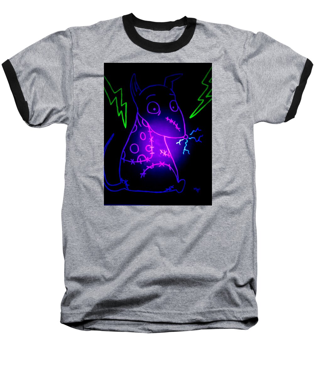 Glow Baseball T-Shirt featuring the painting Glow Frankenweenie Sparky by Marisela Mungia