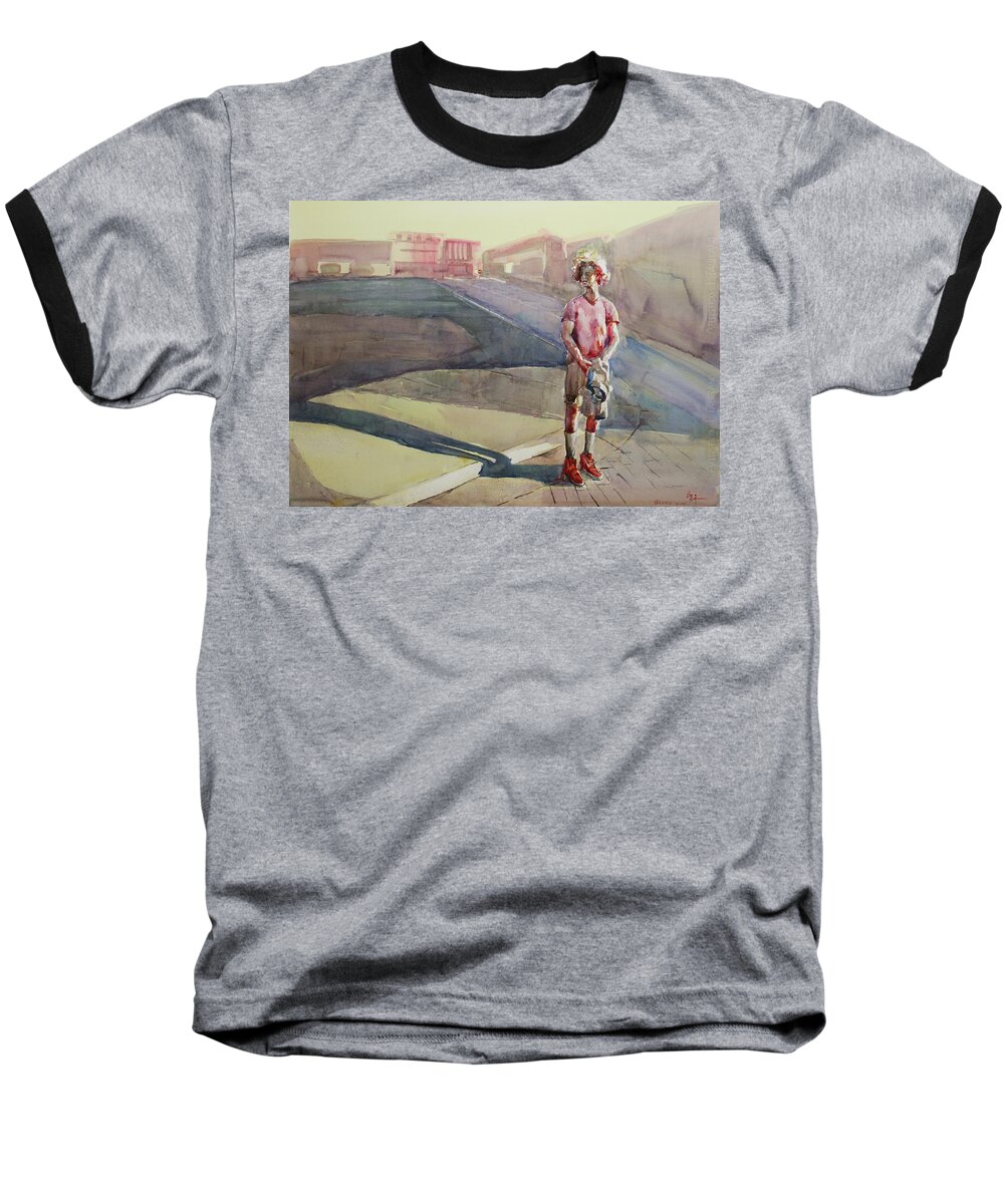 Watercolor Baseball T-Shirt featuring the painting Coming Home by Becky Kim