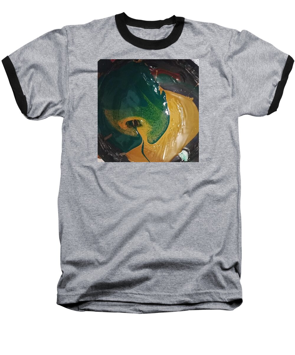 Abstract Baseball T-Shirt featuring the painting Gojira basking by the docks in Delhi by Gyula Julian Lovas