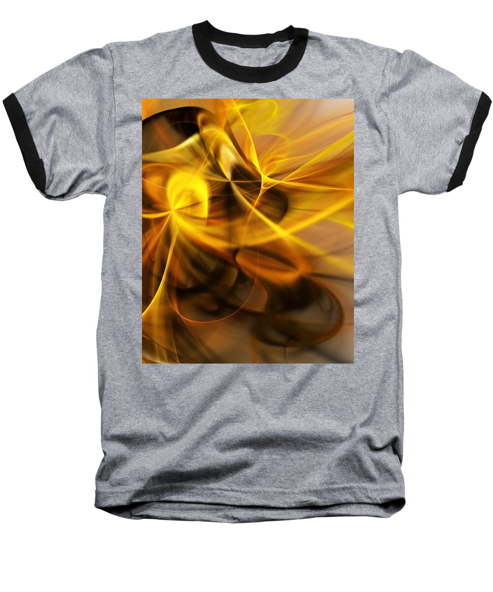 Fractal Baseball T-Shirt featuring the digital art Gold and Shadows by David Lane