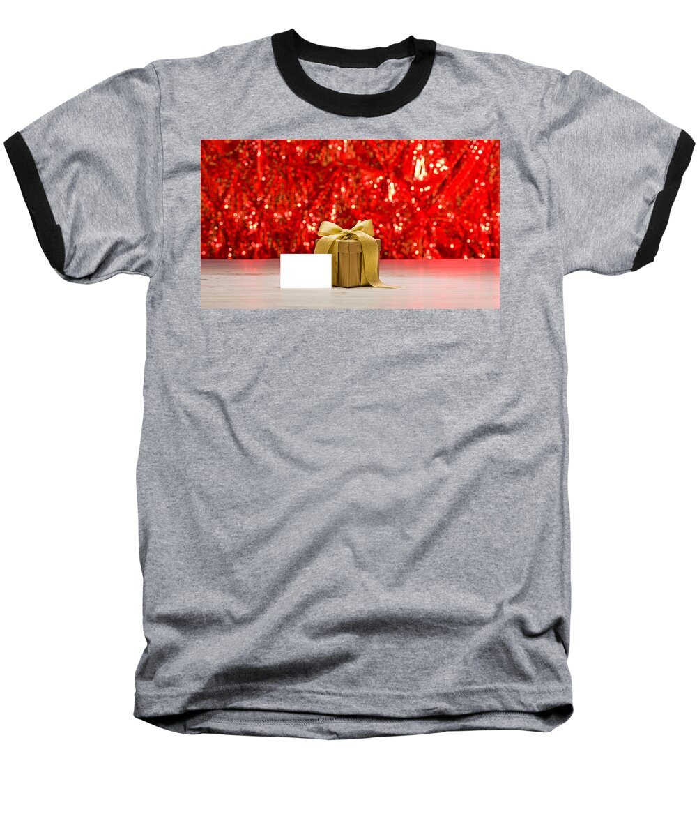 Advent Baseball T-Shirt featuring the photograph Gold Present with place card by U Schade