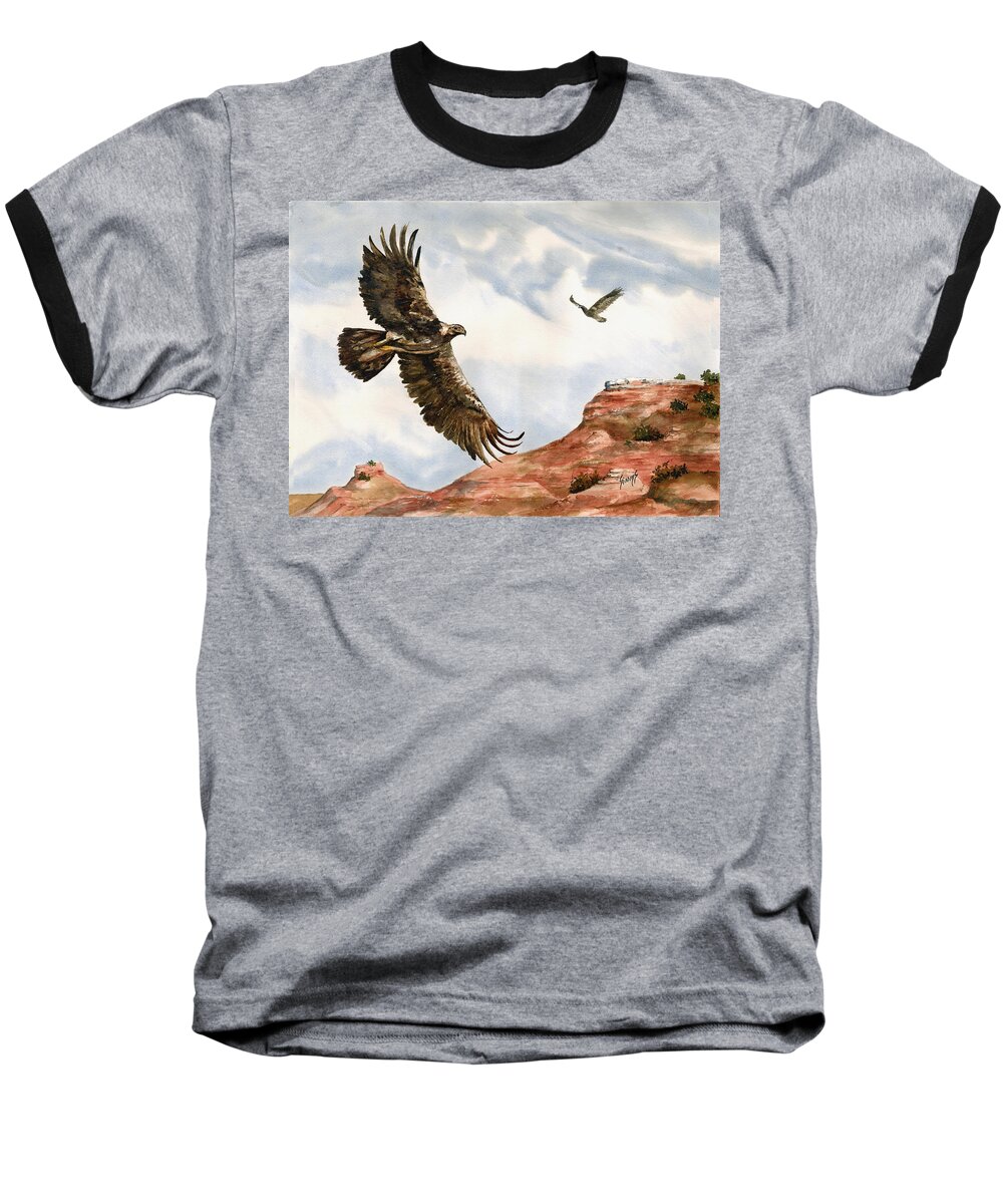 Eagle Baseball T-Shirt featuring the painting Golden Eagles in Fligh by Sam Sidders