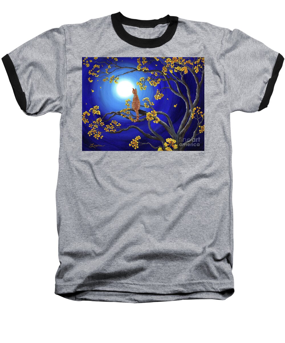 Landscape Baseball T-Shirt featuring the painting Golden Flowers in Moonlight by Laura Iverson
