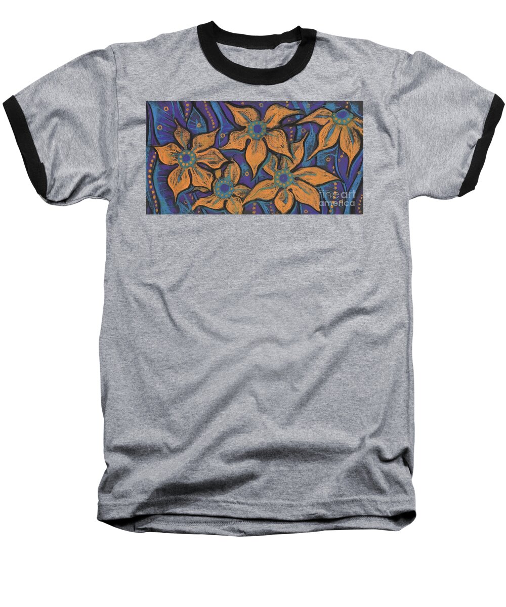Flower Baseball T-Shirt featuring the painting Golden Flowers by Julia Khoroshikh