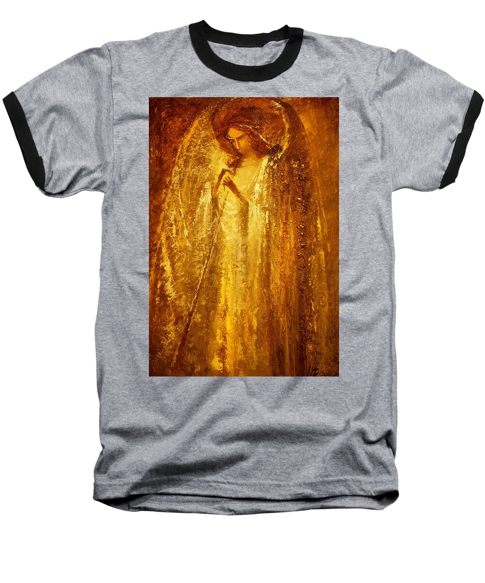 Angel Baseball T-Shirt featuring the painting Golden Light of Angel by Valentina Kondrashova
