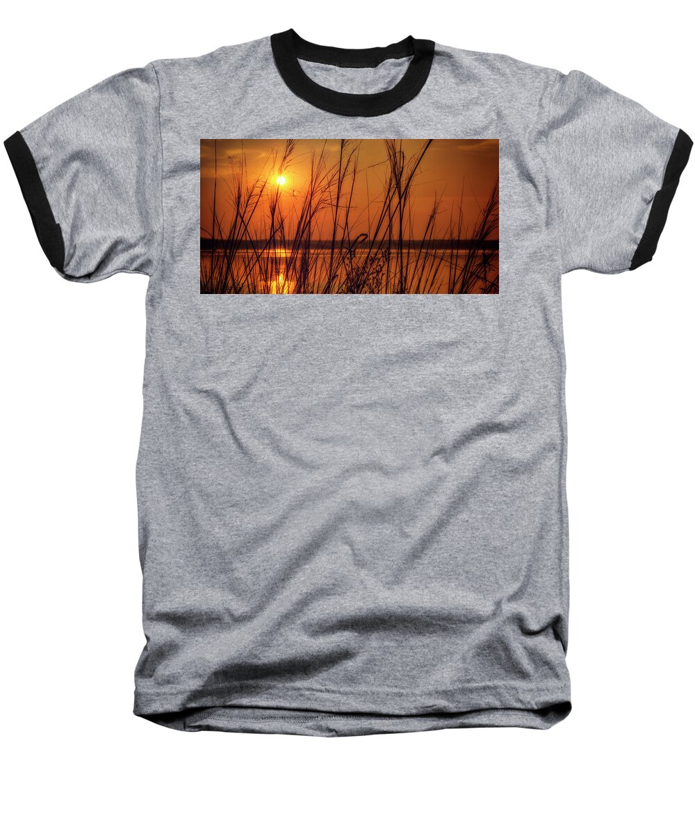 Sunset Baseball T-Shirt featuring the photograph Golden Sunset at the Lake by John Williams