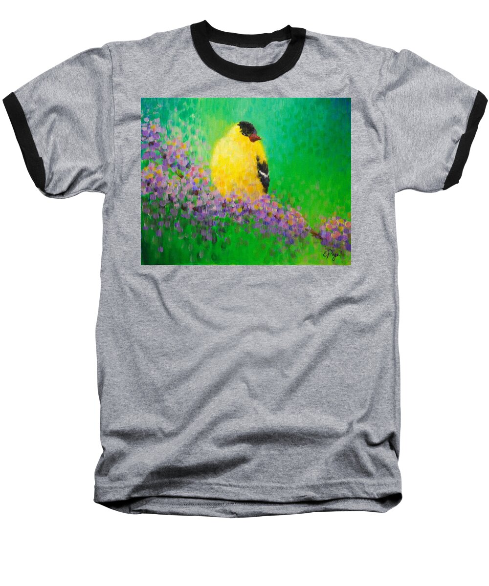 Goldfinch Baseball T-Shirt featuring the painting Goldfinch II by Emily Page
