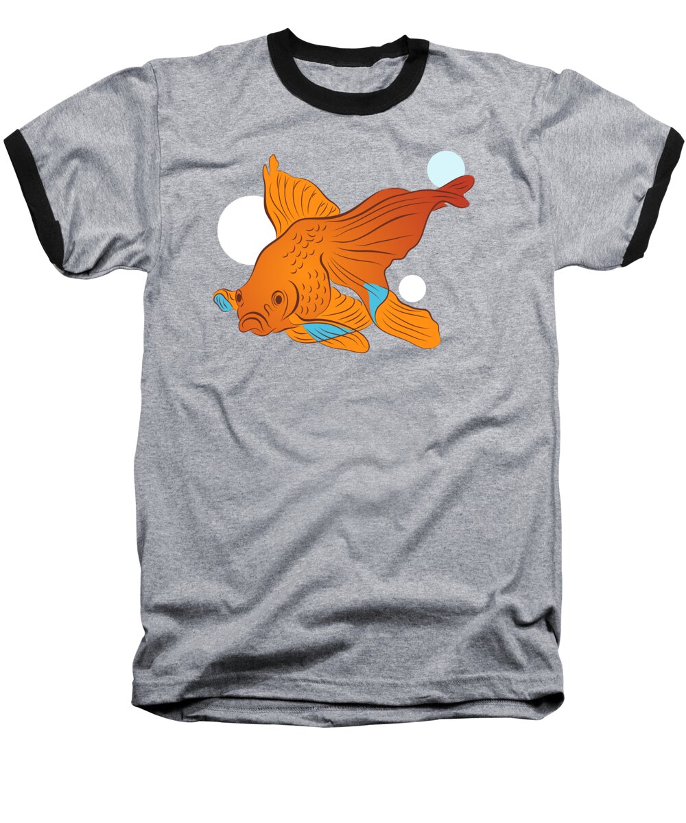 Animal Graphic Baseball T-Shirt featuring the digital art Goldfish and Bubbles Graphic by MM Anderson