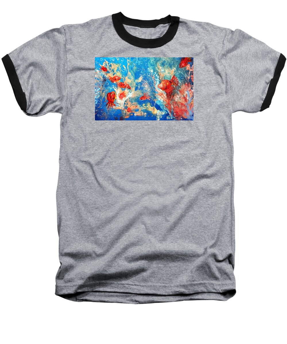 Goldfish Baseball T-Shirt featuring the painting Goldfish party by Anne Sands