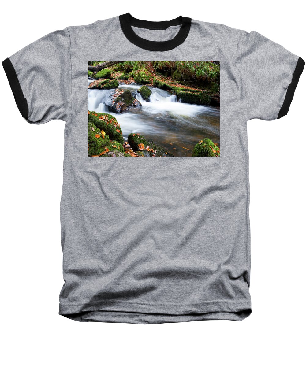 Blurry Water Baseball T-Shirt featuring the photograph Golitha Falls iii by Helen Jackson