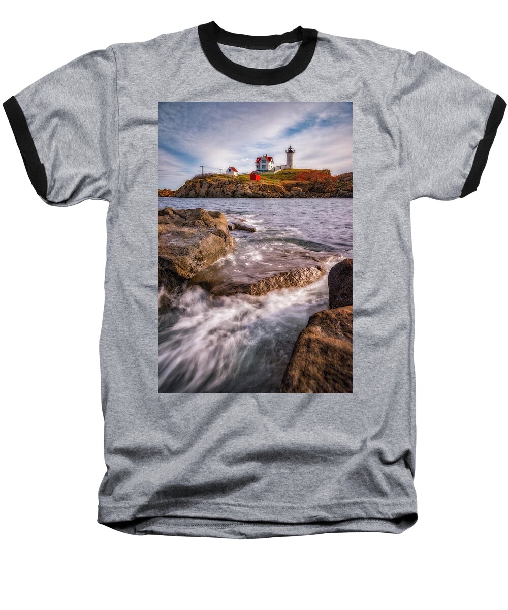 Nubble Lighthouse Baseball T-Shirt featuring the photograph Good Morning Nubble by Darren White