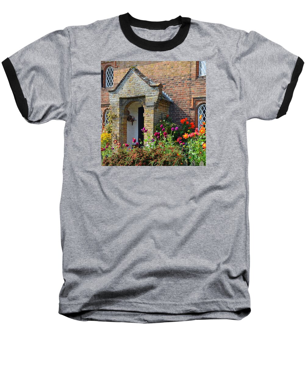 Goodnestone Baseball T-Shirt featuring the photograph Goodnestone Cottage with English Country Garden by Carla Parris