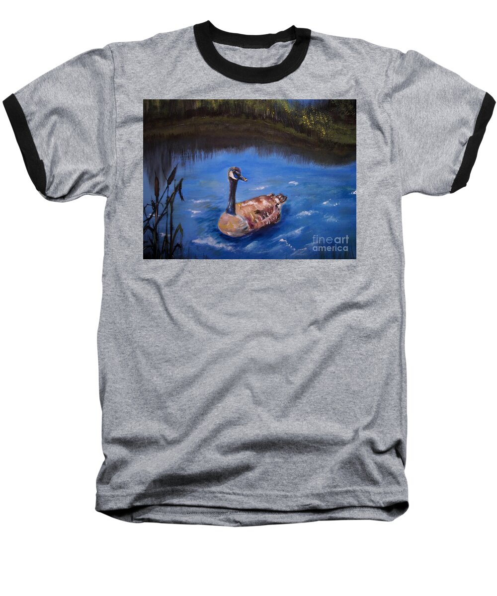 Goose Baseball T-Shirt featuring the painting Goose by Leslie Allen