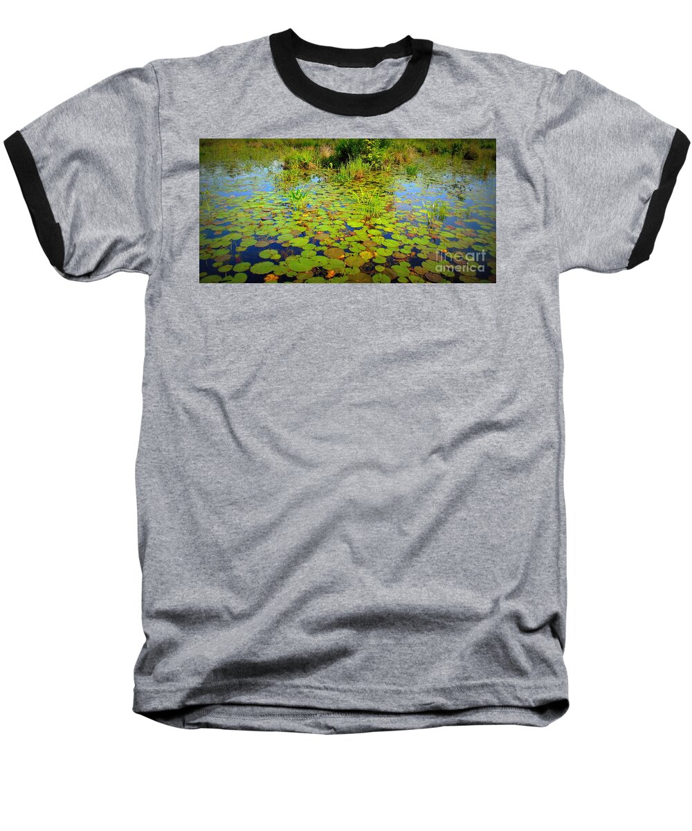 Pondscape Baseball T-Shirt featuring the photograph Gorham Pond Lily Pads by Susan Lafleur