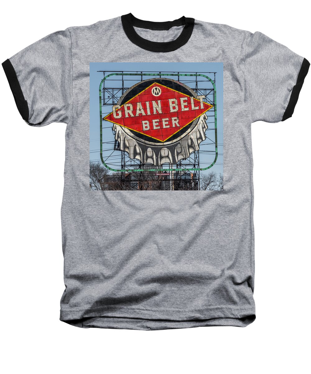 Grain Belt Beer Sign Baseball T-Shirt featuring the photograph Grain Belt Beer Sign by Paul Freidlund