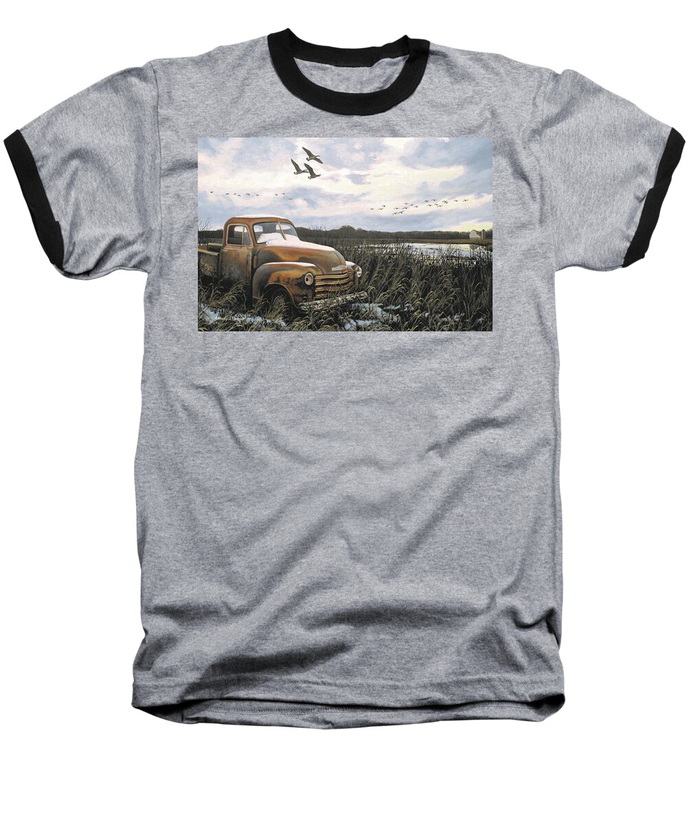 Truck Baseball T-Shirt featuring the painting Grandpa's Old Truck by Anthony J Padgett