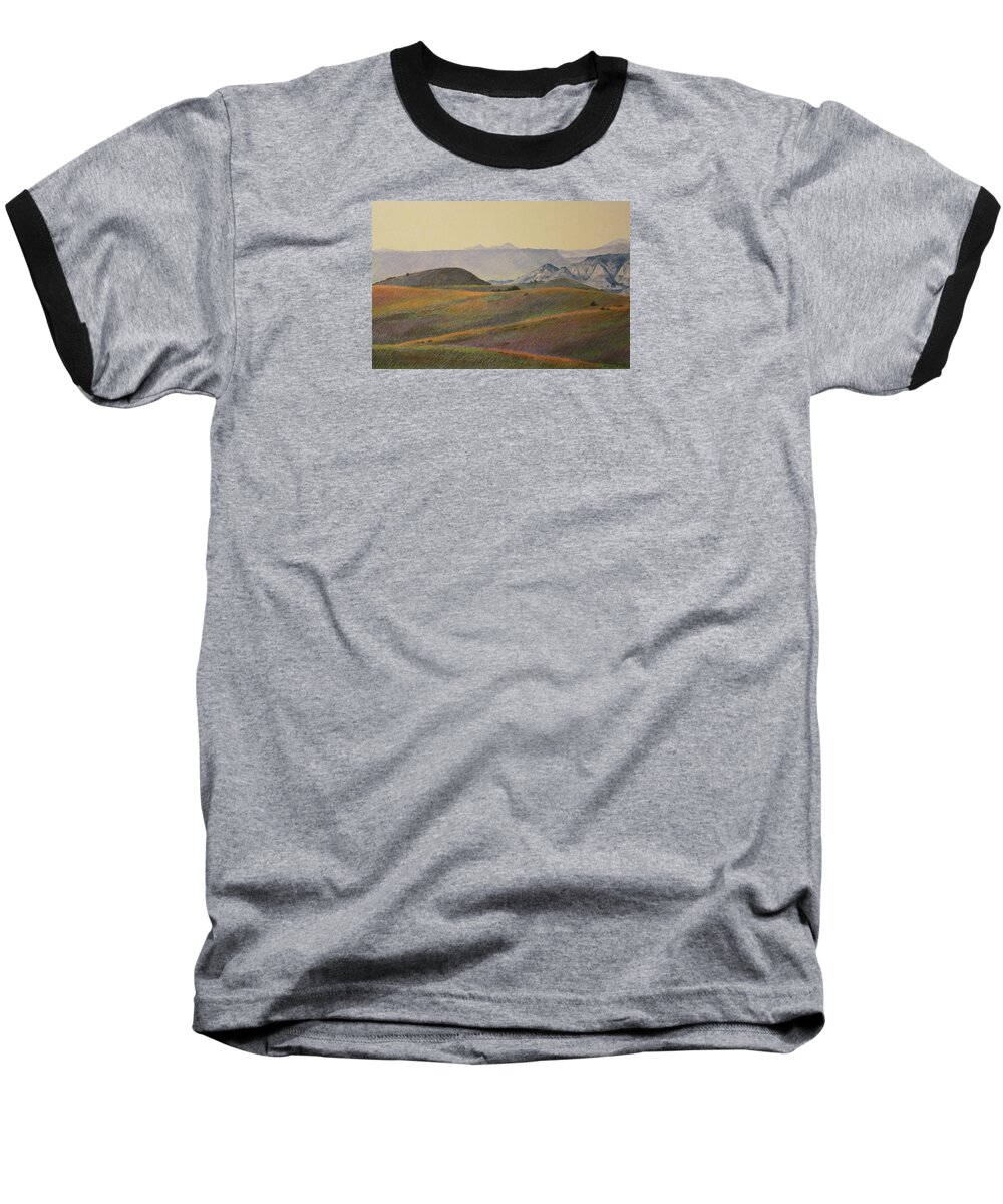 North Dakota Baseball T-Shirt featuring the pastel Grasslands Badlands panel 2 by Cris Fulton