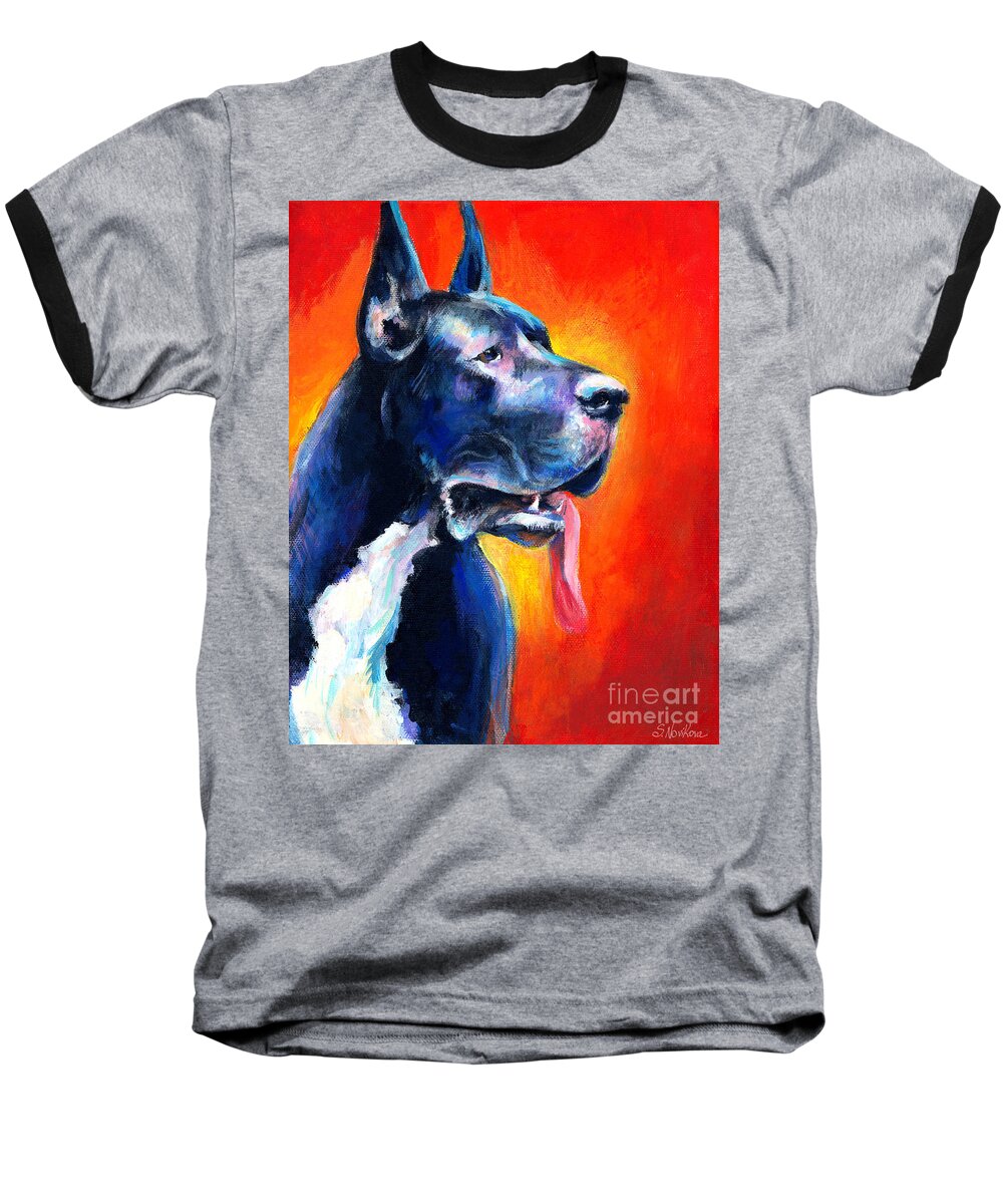 Black Great Dane Baseball T-Shirt featuring the painting Great Dane dog portrait by Svetlana Novikova